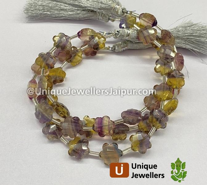 Fluorite Faceted Yellow Flower Beads
